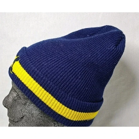 Vintage Nike 90s University Of Michigan Blue Yellow Beanie OSFM Adult Hat Cap